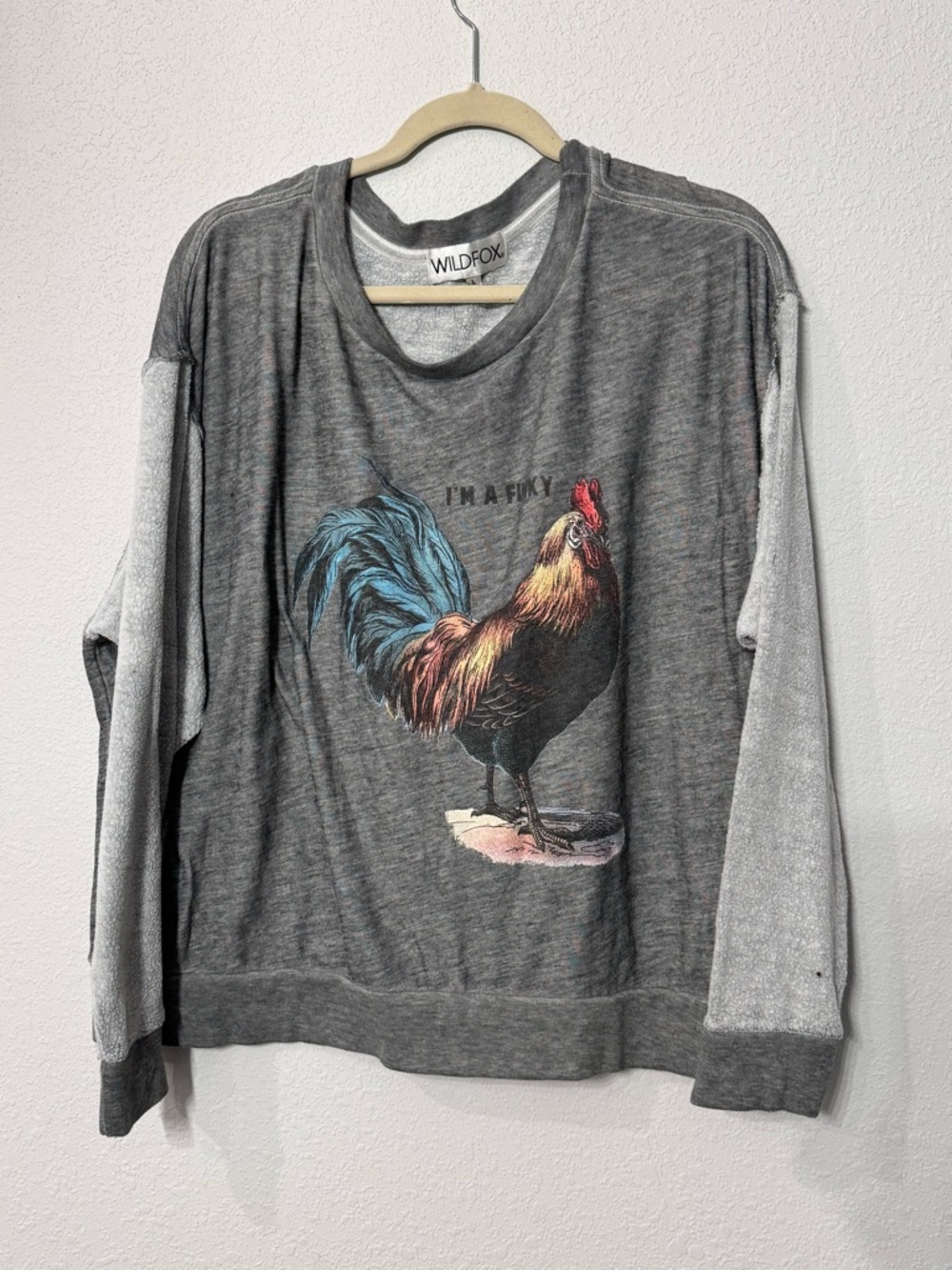 WILD FOX I'm a Funky Rooster Sweatshirt Grey Size L GUC
